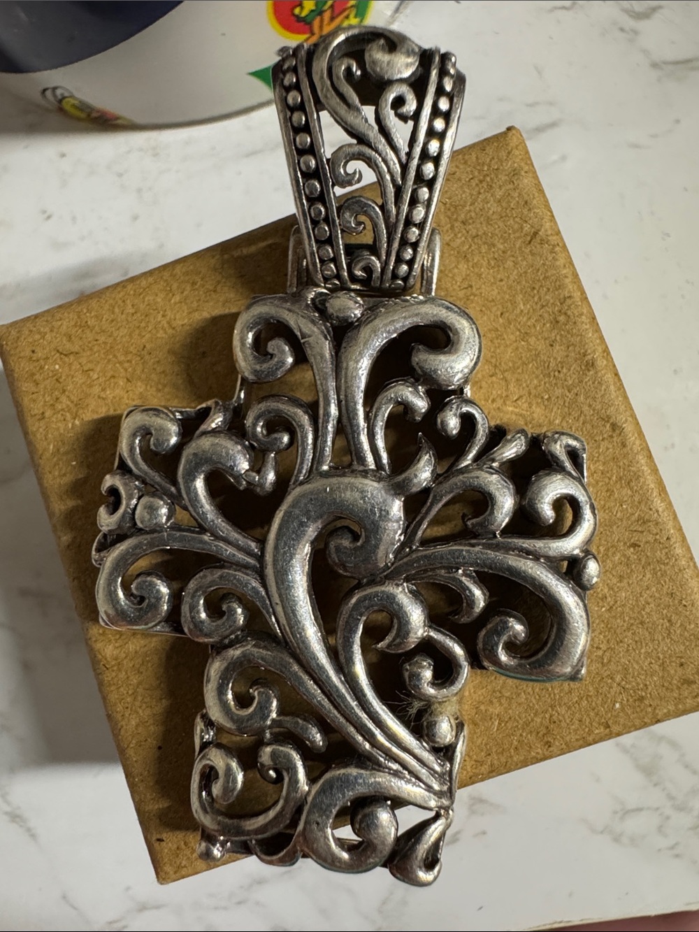 Ornate Scrollwork Cross Pendant - Sterling Silver